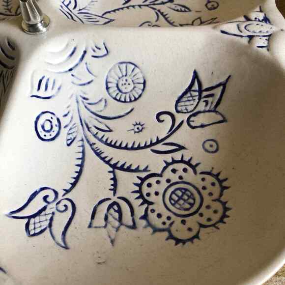 California Pottery Vintage White & Blue Floral Divided Serving Tray - Ceramic - Picture 6 of 9